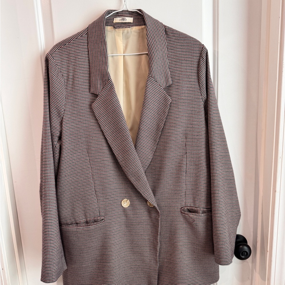 Cherish Burgundy, Navy and Cream Houndstooth Jacket